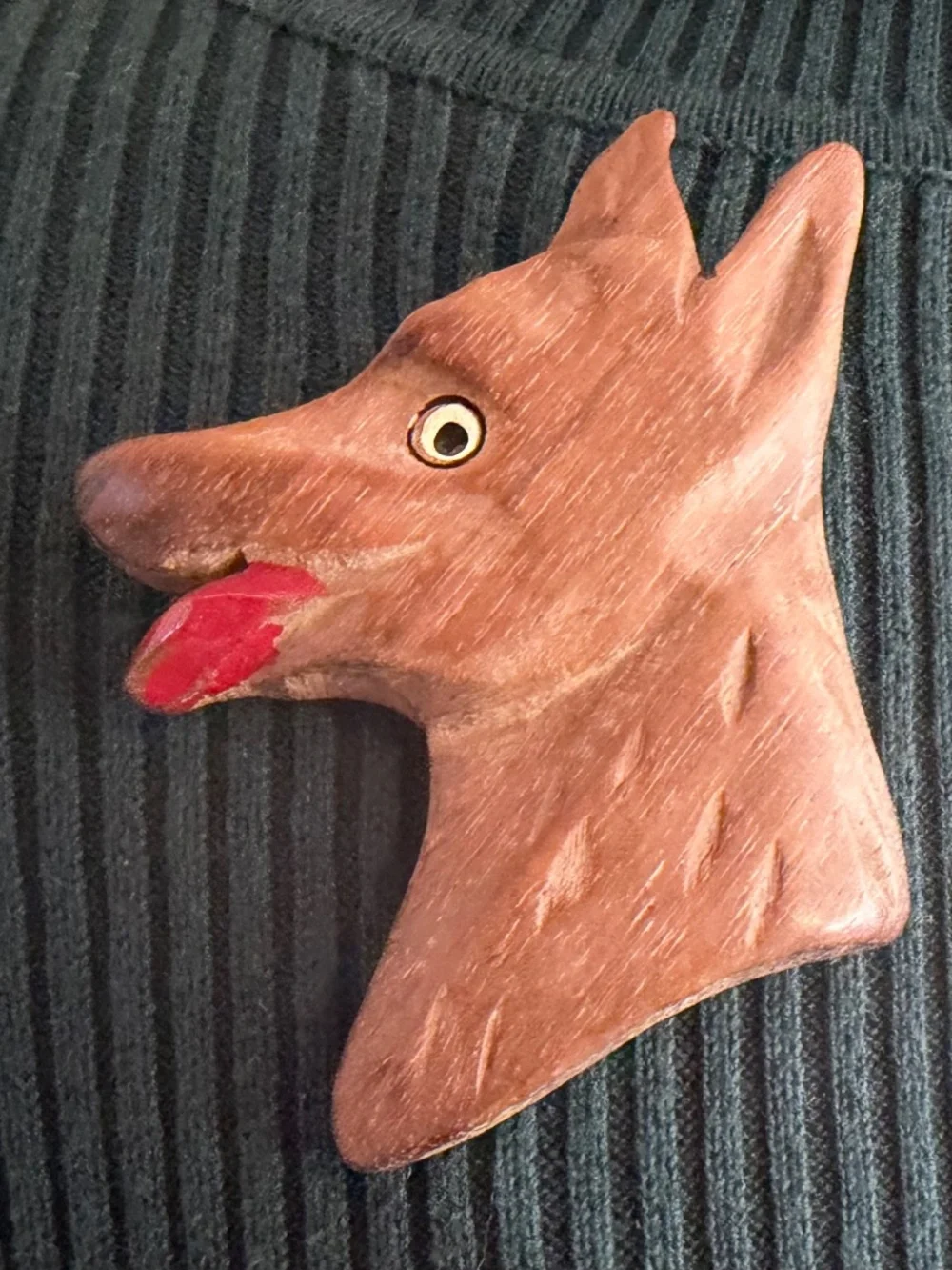 Vintage Carved Wooden German Shepard Dog Brooch
